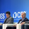 Qualcomm's Durga Malladi, right, talks edge AI during CES 2025.