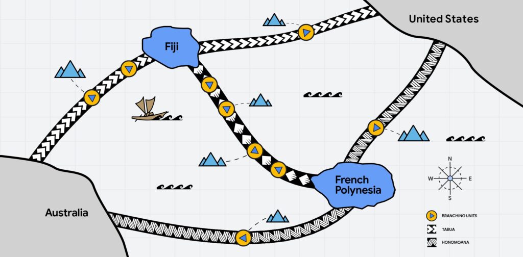 South Pacific Connect – Google's new transpacific subsea systems, Honomoana and Tabua, to connect Australia and the US via Fiji and French Polynesia (Image: Google)