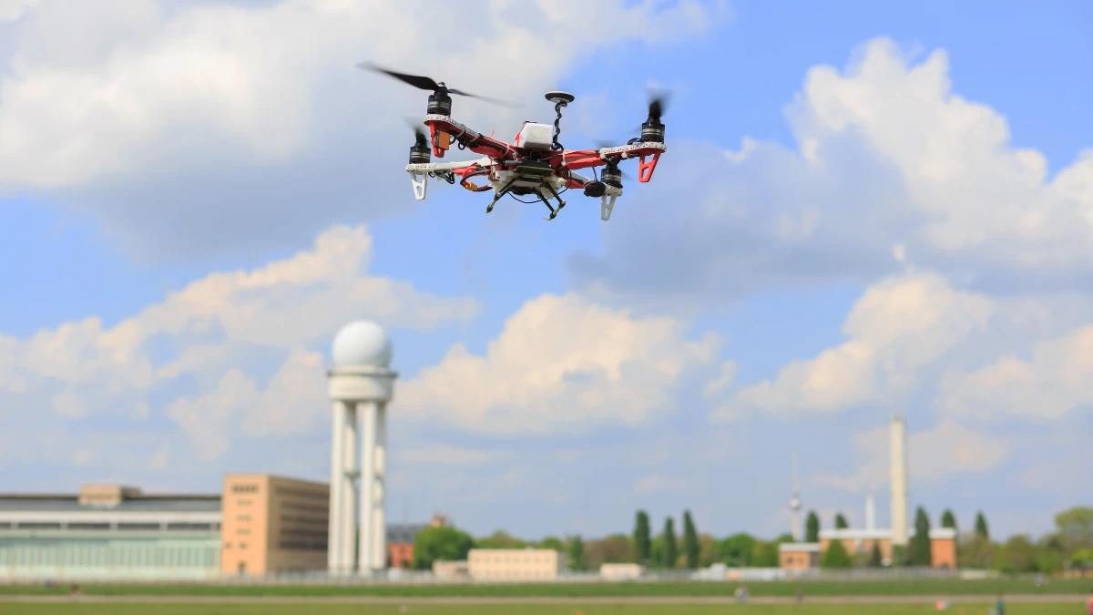 Drone image over city